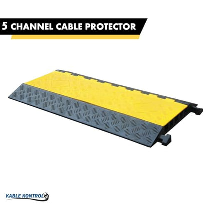 Kable Kontrol Atlas Heavy Duty Cable Protector Ramp - 5 Channel Bulk Wholesale Pallet - 10 Pcs - 36" Long Black & Yellow - 36,000 Lbs Capacity - Rubber Speed Bump Wire Protector Cord Cover - CP9988 - size: 5 Channel - 36" - 10 Units