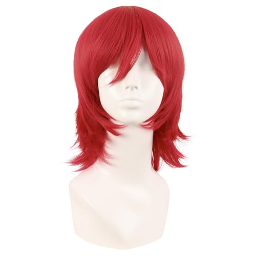 MapofBeauty 14 Inch Short Wolf Tail Side Bangs Party Wig, Red | 35 cm Cosplay Wig, Synthetic - color: Red