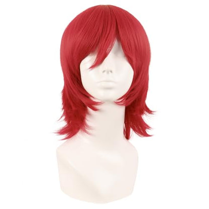 MapofBeauty 14 Inch Short Wolf Tail Side Bangs Party Wig, Red | 35 cm Cosplay Wig, Synthetic - color: Red