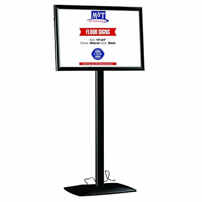 M&T Displays Flexible Sign Holder LED Box Fixed Height, Illuminated Pedestal Poster Stand Menu Post 18x24 Inch Black Aluminum Easy Front Loading Snap Frame Anti Glare PET Cover Steel Black Metal Base - size: 18x24
