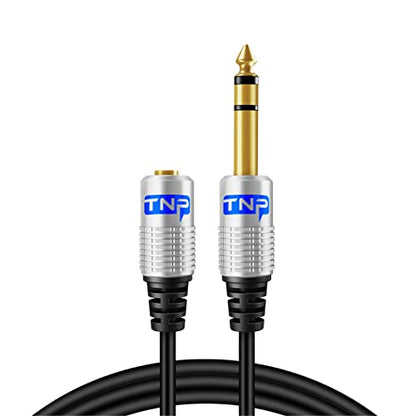 TNP 6.35mm Male to 3.5mm Female Stereo TRS Headphone Adapter Cable, 6FT | Long Headphone Extension Cord with Gold-Plated Metal Connectors for Amps, Mixers, Pianos, Speakers, and Home Audio - size: 6FT