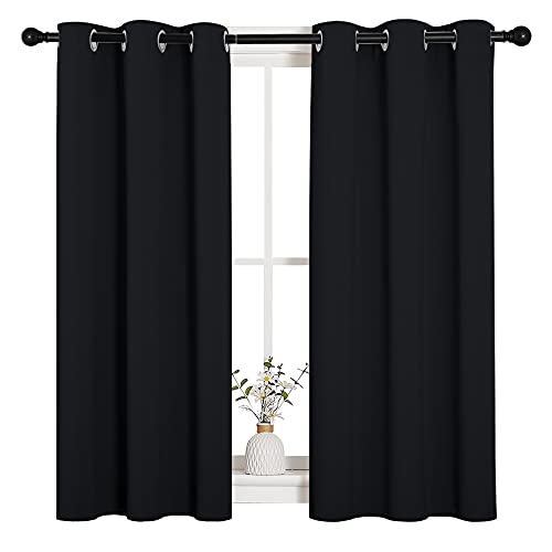 NICETOWN Halloween Bathroom Blackout Curtains and Drapes, Black Solid Thermal Insulated Grommet Blackout Drapery Panels for Window (2 Panels, 34 inches Wide by 45 inches Long, Black) | Halloween Solid Thermal Insulated Grommet Blackout Drapes Drapery Pane
