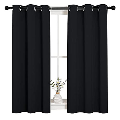 NICETOWN Halloween Bathroom Blackout Curtains and Drapes, Black Solid Thermal Insulated Grommet Blackout Drapery Panels for Window (2 Panels, 34 inches Wide by 45 inches Long, Black) | Halloween Solid Thermal Insulated Grommet Blackout Drapes Drapery Pane