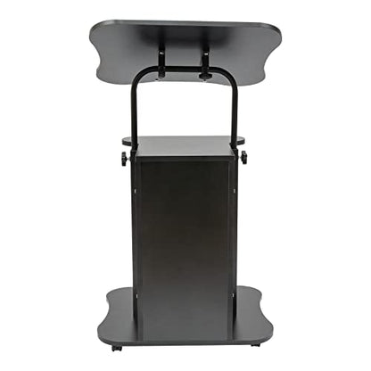 Mobile Laptop Podium,Height Adjustable Sit to Stand Desk with Tilting Desktop & Storage Cabinet,Modern Rolling Lectern Cart Laptop Desk,Podium Stand With Wheels for Office Classroom(with Sliding Door) - size: with Sliding Door