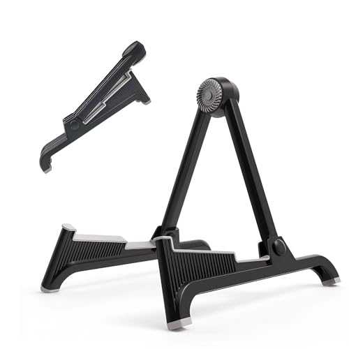nalu Classic A-Frame Tripod Adjustable Guitar Stand for Acoustic Bass Electric Guitars and Ukuleles Folding Floor Stand Small Good for Traveling (GrayRubber+BlackFrame) - color: GrayRubber+BlackFrame