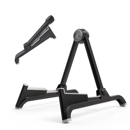 nalu Classic A-Frame Tripod Adjustable Guitar Stand for Acoustic Bass Electric Guitars and Ukuleles Folding Floor Stand Small Good for Traveling (GrayRubber+BlackFrame) - color: GrayRubber+BlackFrame