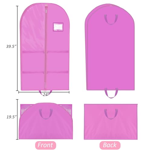 40" Girls Costume Garment Bag with Gusset, 4 Pockets Dance Costume Cover Bag, Waterproof Clothes Hanging Protector Cover, Foldable Travel Storage Cover Bag for Dance Theatre Beauty Pageants Sports
