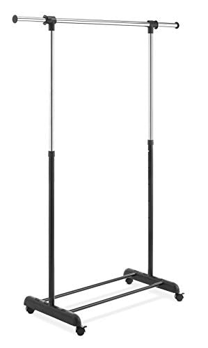 Whitmor Adjustable Rolling Clothes Organizer Chrome Garment Rack, Black and Silver - color: Black & Chrome