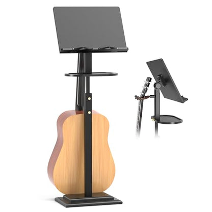 Bamboo Music Stand for Sheet Music -Folding Music Stands Height Adjustable 39.37''-51.2'' with Wide Wooden Bookplate for Conductor Lectern Guitar Violin Piano Ukulele Players (Black)