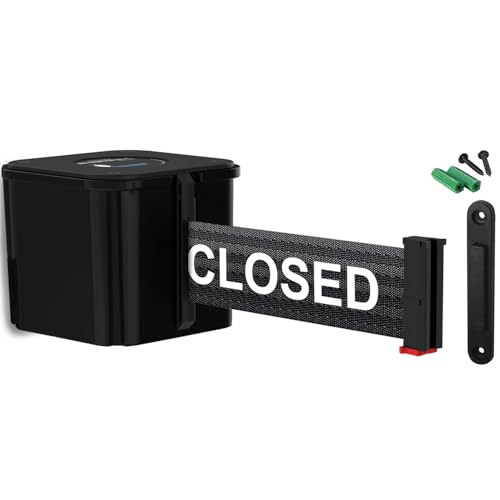 Wall Mount Black Retracta-Belt 15' This Lane Closed Belt Barrier | WM412 Series, Retractable Belt Wall Mounted Crowd Control Barrier with Receiving End - color: Black Case w/ This Lane Closed Belt, size: 15' Belt