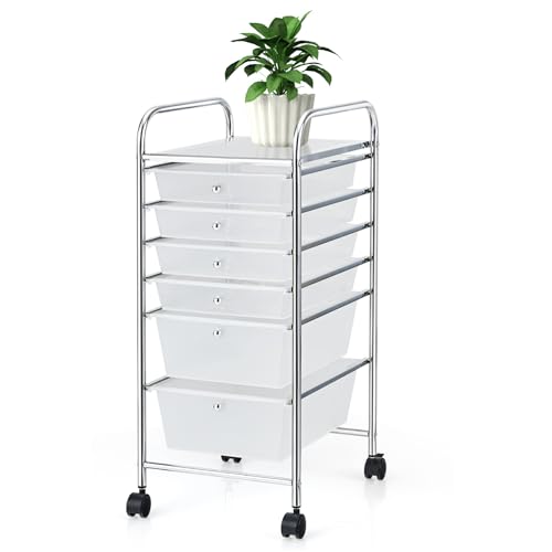 Happygrill 6-Drawer Organizer Cart Tools, Mobile Utility Storage Cart with Removable Drawers & Lockable Wheels, Rolling Storage Cart with Wheels for Home Office,Clear - color: Clear