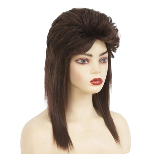 Brown Mullet Wigs for Women Curly Soft Shaggy Heat Resistant 70s 80s Wigs Cosplay Daily Hair Wig(Brown) - color: Natural Brown