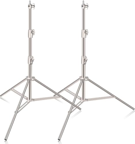EMART 9.2ft/2.8m Stainless Steel Light Stand, Spring Cushioned-2 Pack | Heavy Duty Photography Tripod with 1/4" to 3/8" Universal Adapter for Parabolic Softbox, Strobe, Monolight, Reflector