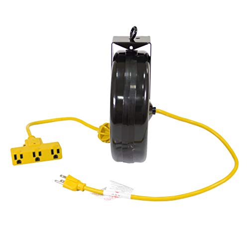 Alert ProReel 5000M-30GF-CB Heavy-Duty Retractable Cord Reel | 30' - 14/3 SJTW Cord | Tri-Tap Grounded Outlet with Power Light | 13amp Circuit Breaker