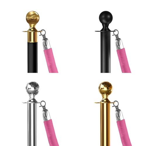4PCS Pink Velvet Stanchion Rope 5 Ft Crowd Control Ropes Barrier with Silver Hooks for Party - color: Pink&Silver, size: 4PCS