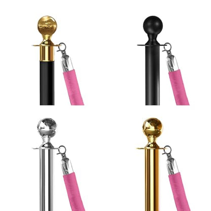 4PCS Pink Velvet Stanchion Rope 5 Ft Crowd Control Ropes Barrier with Silver Hooks for Party - color: Pink&Silver, size: 4PCS