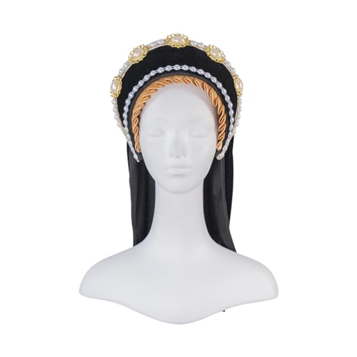 Willyacos Tudor French Hood Anne Boleyn Costume Headpiece Elizabethan Headwear Renaissance Tudor Hat Headdress Headband - color: Black