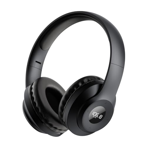 X5 Rechargeable & Portable FM Radio Headphones Mowing (Black) | Excellent Reception, LED Display, Soft Ear Muffs, Radio Headset FM Receiver for Meeting, Works, Hiking, Jogging - color: Black
