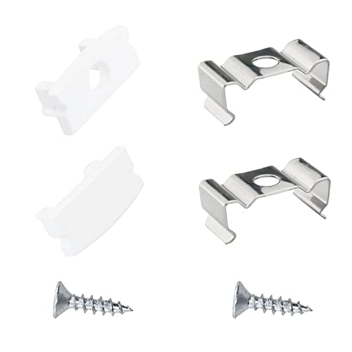 24PCS Led Channel Metal Mounting Clips Led Channel End Caps for LED Strip Lights Installation U-Shape LED Cover Diffuser Track with Complete Mounting Accessories for Easy Installation