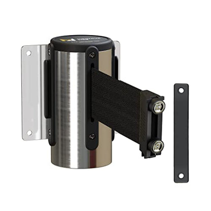 Montour Line WM115 Wall Mounted Retractable Belt Barrier with Magnetic Belt End, Magnetic Mount, Polished Stainless Steel Casing (11 ft Black Belt) - color: Black, size: 11 ft