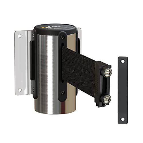 Montour Line WM115 Wall Mounted Retractable Belt Barrier with Magnetic Belt End, Magnetic Mount, Polished Stainless Steel Casing (8.5 ft Black Belt) - color: Black, size: 8.5 ft
