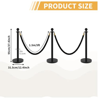 4Pcs Stanchions Post and Velvet Ropes, Crowd Control Barriers with Weighted Base, Red Carpet Runner Poles, Retractable Safety Barriers for Party, Wedding, Theater, Event, Hotel - color: Black, size: without Red Carpet