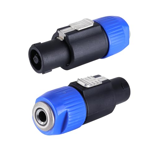 HBU 2 Packs Speakon to 1/4 Connector - 2pcs Speak-On Male to 1/4" TS Female Jack Adapter End - NL4FC to 1/4 Inch Converter Jack with Twist Lock for Pro PA DJ Loudspeaker Amplifier Mixer (2-Pack) - size: 2-Pack