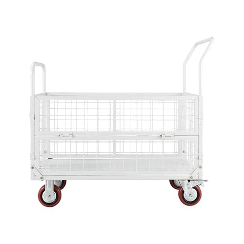 VEVOR Platform Truck Cart with Cage, 2000 lbs Capacity, 6-in-1 Foldable Flatbed Cart with Swivel Wheels, Heavy Duty Hand Truck, Multi-Functional Push Dolly, for Grocery Laundry, 44.5 x 26.6 x 42.1 in - size: 44.5 x 26.6 x 42.1 in/ 1130 x 675 x 1070 mm