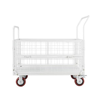 VEVOR Platform Truck Cart with Cage, 2000 lbs Capacity, 6-in-1 Foldable Flatbed Cart with Swivel Wheels, Heavy Duty Hand Truck, Multi-Functional Push Dolly, for Grocery Laundry, 44.5 x 26.6 x 42.1 in - size: 44.5 x 26.6 x 42.1 in/ 1130 x 675 x 1070 mm