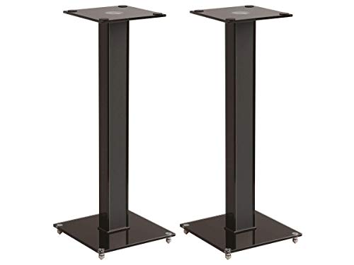 Monoprice Elements Speaker Stand - 28 Inch Pair, Cable Management, Strong Tempered Glass Base with Floor Spikes, Black