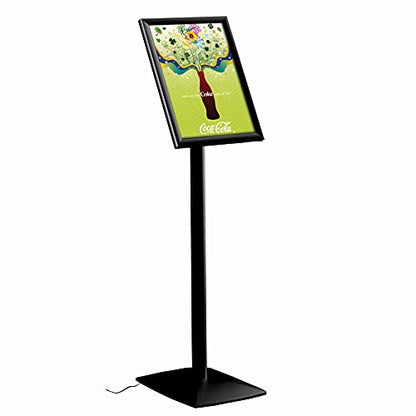 M&T Displays Flexible Sign Holder LED Box Fixed Height, Illuminated Pedestal Poster Stand Menu Post 11x17 Inch Black Aluminum Easy Front Loading Snap Frame Anti Glare PET Cover Steel Black Metal Base - size: 11x17