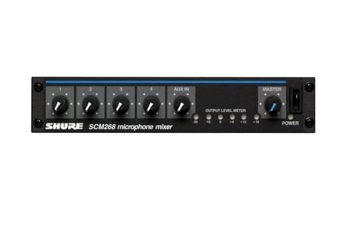 Shure SCM268 4-Channel Microphone Mixer (12V Phantom Power) with 6 Transformers, Auxiliary, Built-in Low-Cut Filter and IEC Cord Connector - style: SCM268
