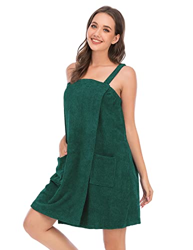 Veseacky Women Bath Wrap Towel for Womens Shower with Pocket Adjustable Spa Robe & Facial Headband - color: Army Green, size: XX-Large