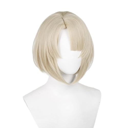 Freminet Wig for Men Blonde Bob with Bangs Heat Resistan Synthetic Fiber Hairs for Unisex Adult Halloween Christmas Cos Anime Party Replacement Wigs - color: Blonde Cover Left Eye Bangs