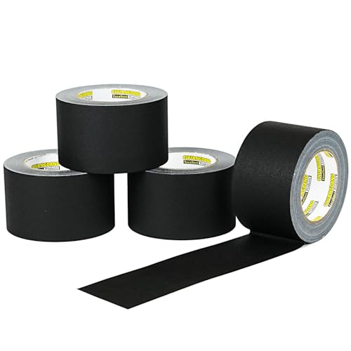4-Pack Black Gaff Tape,3 inch x 30 Yards,Black Gaffers Tape,Matte Gaffer Tapes for Stage,Studio, Wire Finishing,Photography,No Residue,Non Reflective,Easy Tear - size: 3inx30y