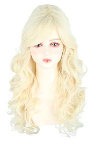 Women's Long Wavy Wig Blonde Big Curls with Bangs Beehive Style Wigs for Halloween Cosplay Costume Drag Queen Wig - color: Blonde