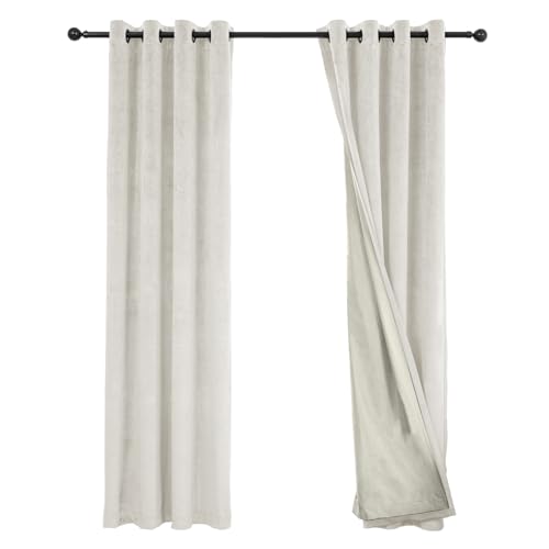 100% Full Blackout Velvet Curtains with Liner 52x84 Cream Ivory - color: Cream Ivory, size: 52"W x 84"L (Pack of 2)