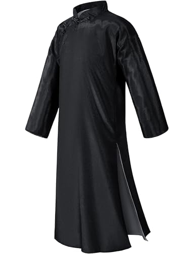 Boys Girls Kids Dragon Tang Coat Chinese Traditional Clothing Master Martial Arts Fan Scarf Set Outfit - color: Black, size: 8-9Years(140cm)