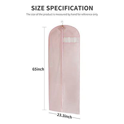 MARMINS Pink Dress Bags for Gowns Long, 65'' Long Dress Clear Garment Bag(Set of 2, 23.3'' X 65'') | Transparent window , Easy to identify - size: Set of 2(23.3" x 65") Pink