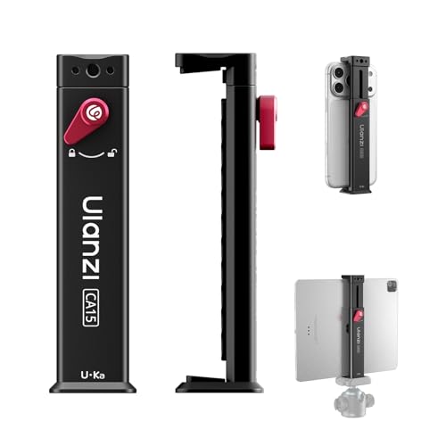 ULANZI CA15 Aluminum iPad Tablet Tripod Mount Attachment,13.5-22 cm | Adjustable Clamp Range w Top Cold Shoe, Compatible w Arca Uka 1/4'', iPad 2/3/4/Air/Air2/Pro Video Recording