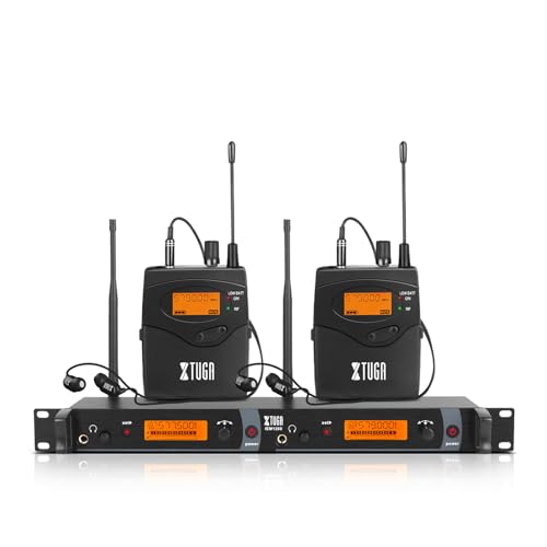XTUGA in Ear Monitor System Delivering Zero Latency Audio Mixes with 250-350ft Range, Built-in Limiter Circuit and 2-Channel UHF Frequencies for Live Band Performance Monitoring (IEM1200 2 Bodypacks) - size: 2 Bodypacks