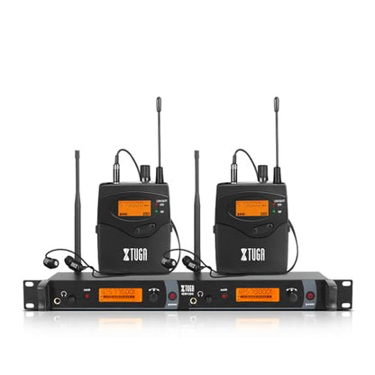 XTUGA in Ear Monitor System Delivering Zero Latency Audio Mixes with 250-350ft Range, Built-in Limiter Circuit and 2-Channel UHF Frequencies for Live Band Performance Monitoring (IEM1200 2 Bodypacks) - size: 2 Bodypacks
