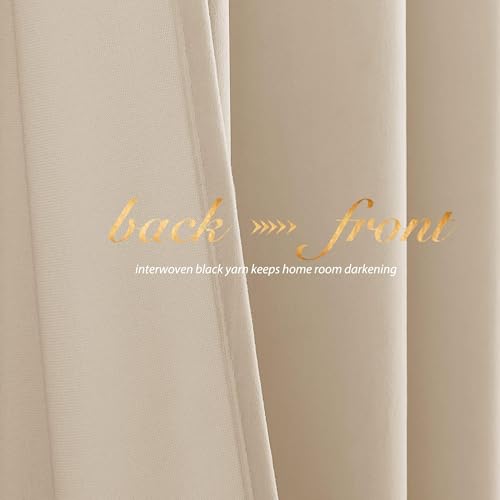 NICETOWN Beige Room Darkening Velvet Curtains 108 inches Long, Luxury Soft Touch Grommet Top Window Treatment Panels for Living Room/Bedroom/Home Theatre (2 PCs) - color: Beige, size: 52"W x 108"L (Pack of 2)