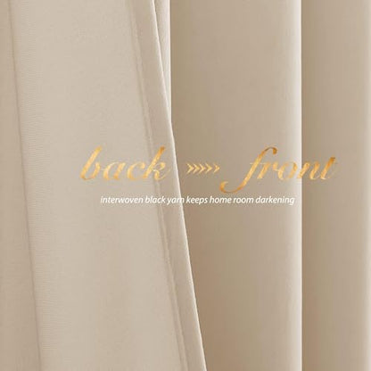 NICETOWN Beige Room Darkening Velvet Curtains 108 inches Long, Luxury Soft Touch Grommet Top Window Treatment Panels for Living Room/Bedroom/Home Theatre (2 PCs) - color: Beige, size: 52"W x 108"L (Pack of 2)