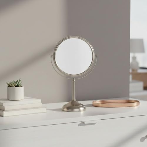 JERDON 6" Tabletop Makeup Mirror - 10X Magnification - Nickel - JP910NB | Two-Sided Swivel Design, 11" Tall, Portable - color: Nickel