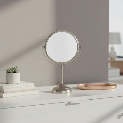 JERDON 6" Tabletop Makeup Mirror - 10X Magnification - Nickel - JP910NB | Two-Sided Swivel Design, 11" Tall, Portable - color: Nickel