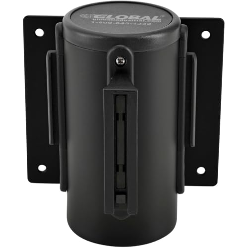 Global Industrial Wall Mount Retractable Belt Barrier, Black Powder Coated