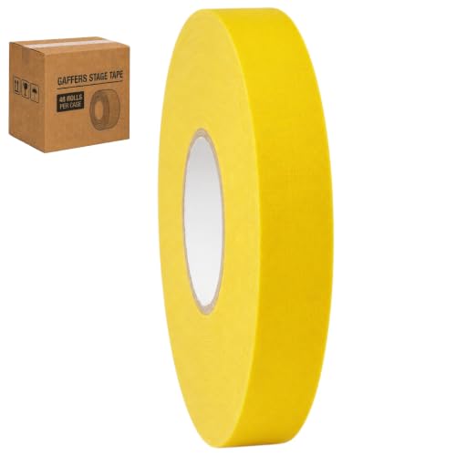 GGR Supplies CGT-80 Gaffers Stage Tape, Yellow, 1 in x 60 yd, 48-Pack | 12 Mil Low-Gloss Cloth, Clean Removal from Most Surfaces, Water and Abrasion Resistant, Cable Management, Film, Photography - color: Yellow, size: 1 in. (Pack of 48)