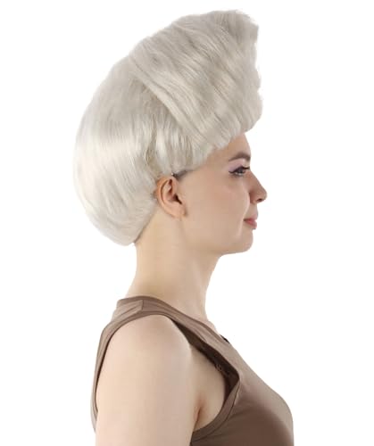 Horned Updo Wig for Women in White – Flame-Retardant Synthetic Fiber Hair for Halloween Cosplay and Costume Party