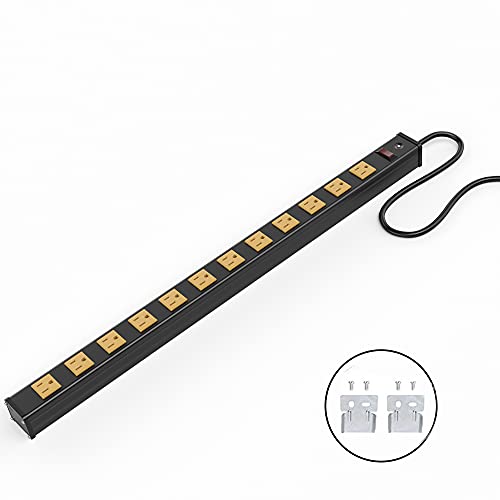 Oviitech 12 Outlets Heavy Duty Metal Socket Power Strip, 6-Foot Long Extension Cord with Circuit Breaker. Mounting Brackets Included,Workshop/Industrial use, ETL Certified，Yellow - size: 12 AC